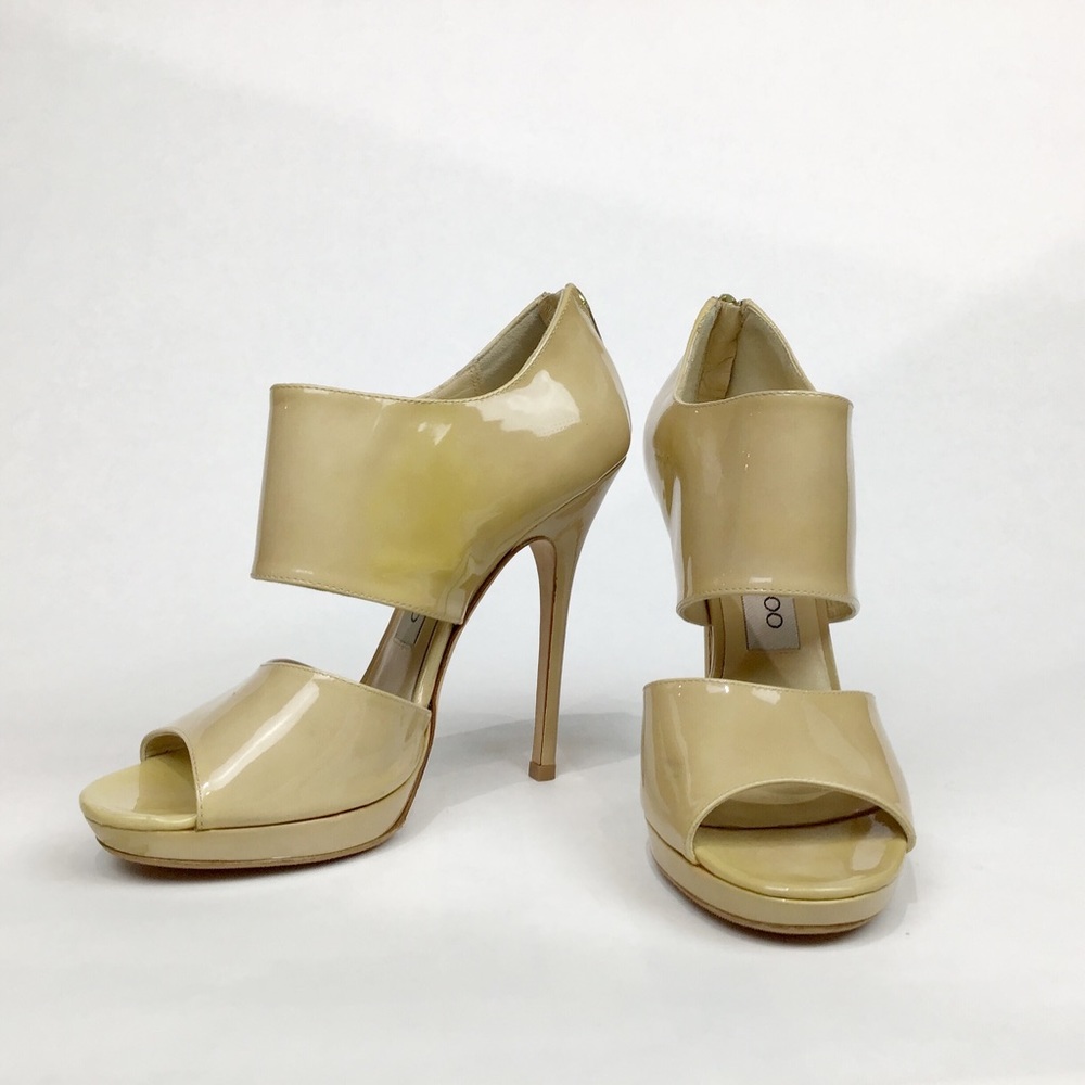Jimmy Choo “Private” Cuff Patent Leather Sandal Nude Size 36 EU